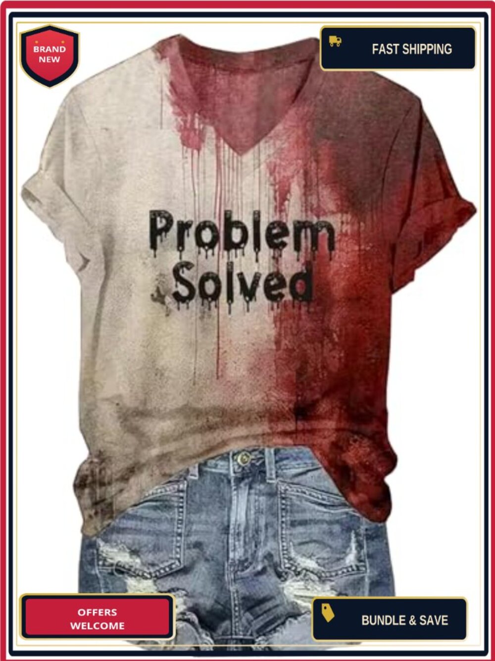 I'm Fine Bloody Shirt Women Halloween Blood Horror Short Sleeve V-Neck T-Shirt
